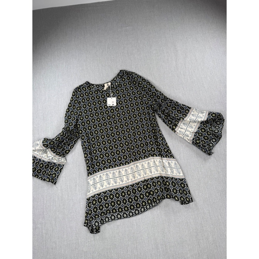 Spade & Heart‎ Black Print Tunic Bell Sleeve Boho Medallion Top Small NWT - Picture 4 of 9